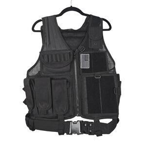 YAKEDA Tactical Vest Black Mesh Adjustable MOLLE Airsoft Paintball Pouches Belt